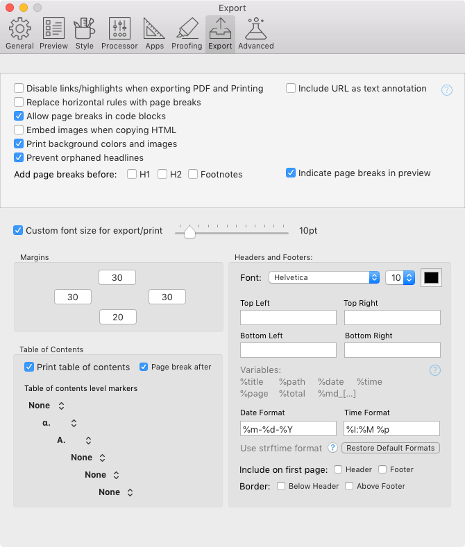 Preferences: Export