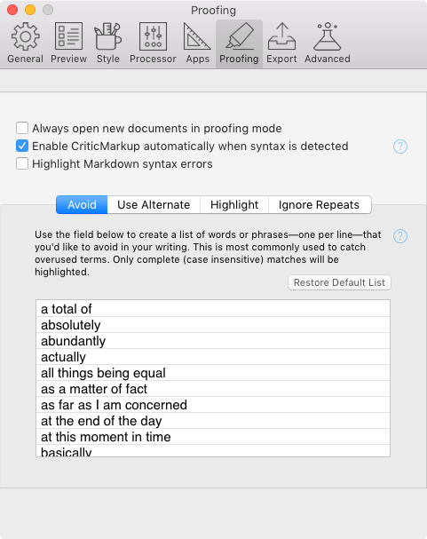 Preferences: Proofing