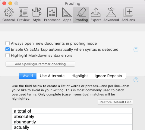 Proofreading Preferences
