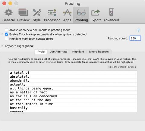Preferences: Proofing